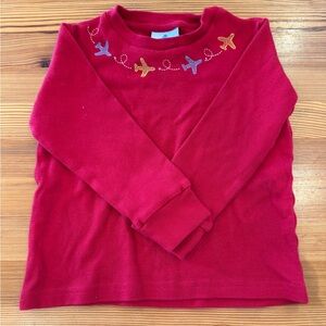 Red Kids Long Sleeve Shirt with Airplane Embroidery on Collar